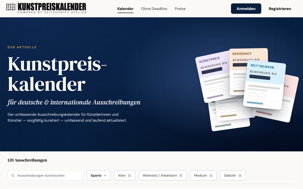 Startseite von Kunstpreiskalender
